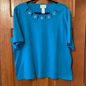 Alfred Dunner Turquoise Embellished Short Sleeve Top Size 1XL